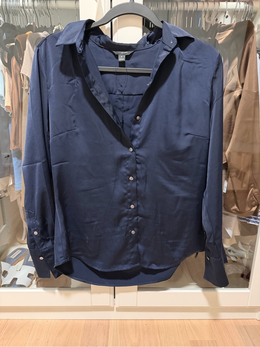 Banana Republic Navy Silk-Blend Button-Down Shirt